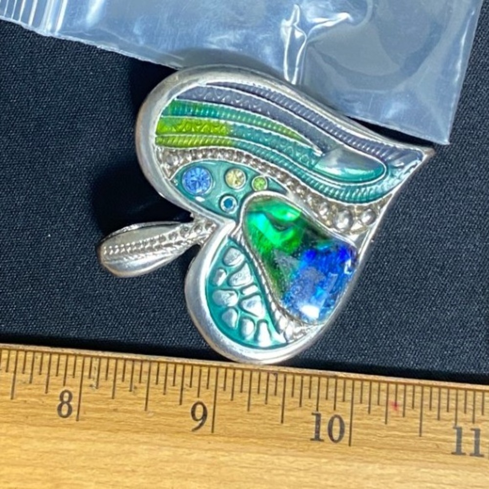 Enamel Leaf Pendant Necklace Silver Tone Blue Green Gemstone Charm